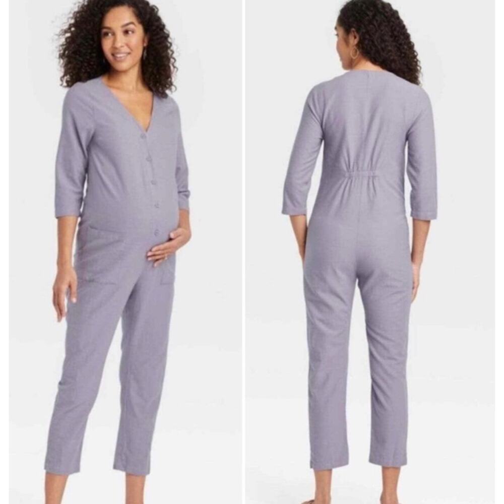 The Nines By Hatch Half Button Up Jumpsuit Size XS NWT Purple - Picture 9 of 9